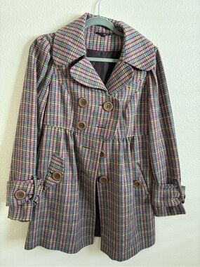 zinc Multi-Color Plaid Double-Breasted Pea Coat
